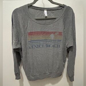Venice Beach Palm Tree Stripe Graphic Retro Long Sleeve Tee Gray Venice Liberty